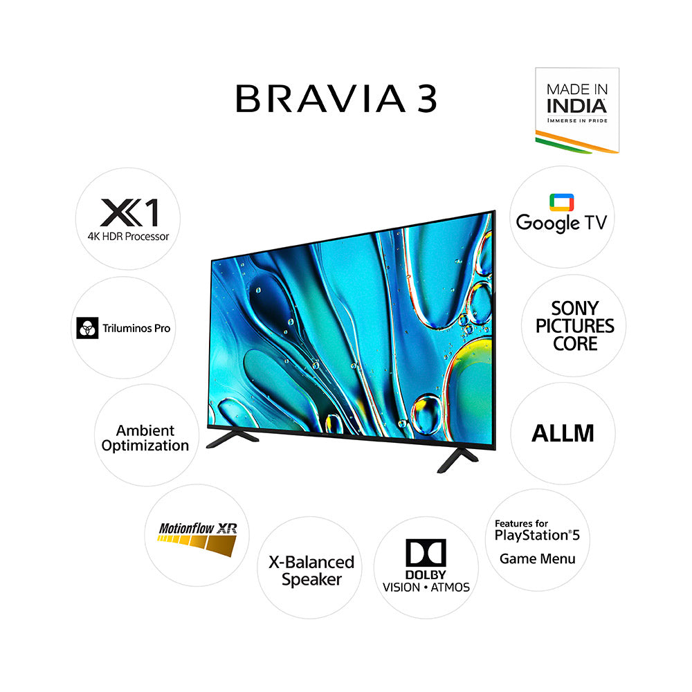 Sony 189 cm (75) BRAVIA 3 4K Ultra HD Smart LED Google TV K-75S30 (Black)