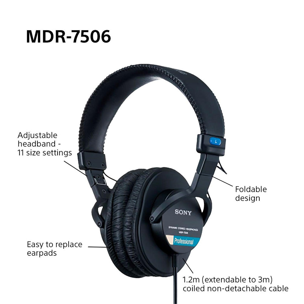 Sony MDR-7506 Professional Wired On Ear Headphones (Best Compatible with Professional Cinema Line Camera) - Black