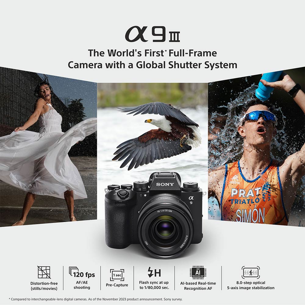 Sony Alpha 9III Full-Frame Interchangeable-Lens Mirrorless Camera (Body Only) | Global Shutter System | 24.6 MP | 120fps with AF/AE Tracking | 4K 120p without cropping - Black