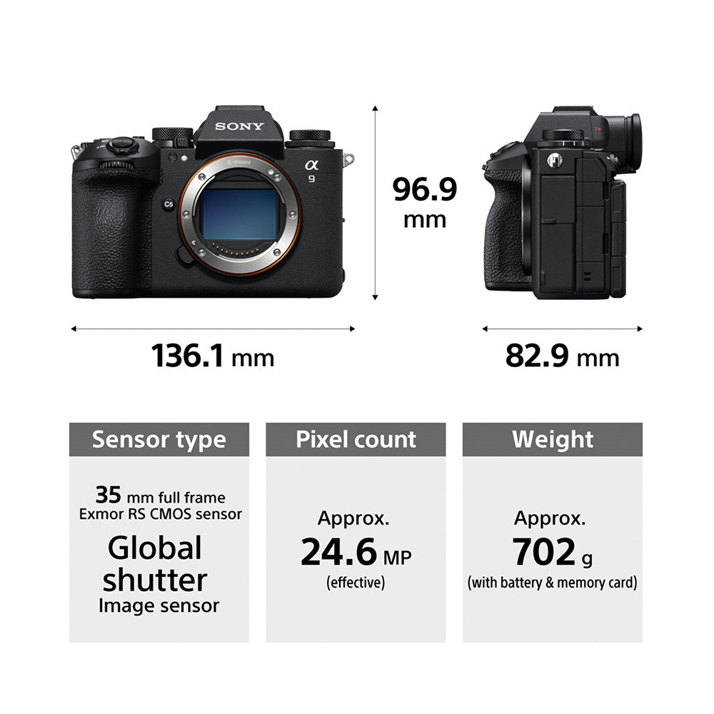 Sony Alpha 9III Full-Frame Interchangeable-Lens Mirrorless Camera (Body Only) | Global Shutter System | 24.6 MP | 120fps with AF/AE Tracking | 4K 120p without cropping - Black