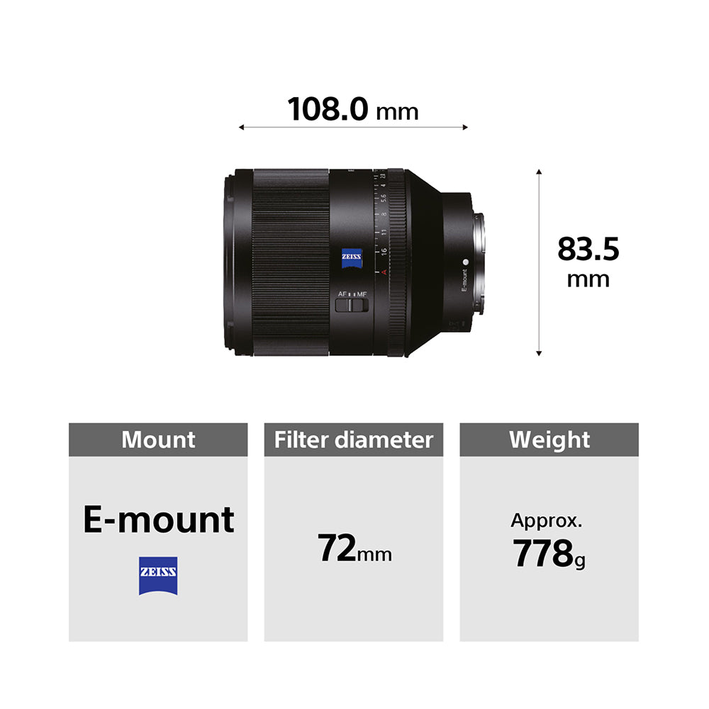 Sony Planar T* FE 50mm F1.4 ZA (SEL50F14Z) E-Mount Full-Frame, Standard Prime Lens