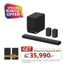 Load image into Gallery viewer, Sony HT-A3000 5.1ch 360 Spatial Sound Mapping SoundbarHome theatre system with Dolby Atmos and wireless Subwoofer SA-SW5 & Rear Speaker SA-RS3S( 650W,Bluetooth,360 RA,HDMI eArc & Optical Connectivity)