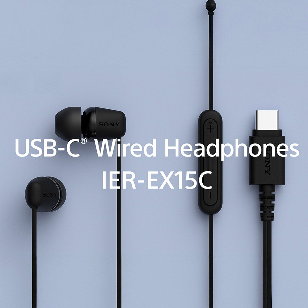 Sony IER-EX15C Wired in Ear Type C Headphones, In-Line remote for Volume & Mute Function with Mic, Tangle Free Serration Wire, Compatible with USB-C Devices, High Sound Quality