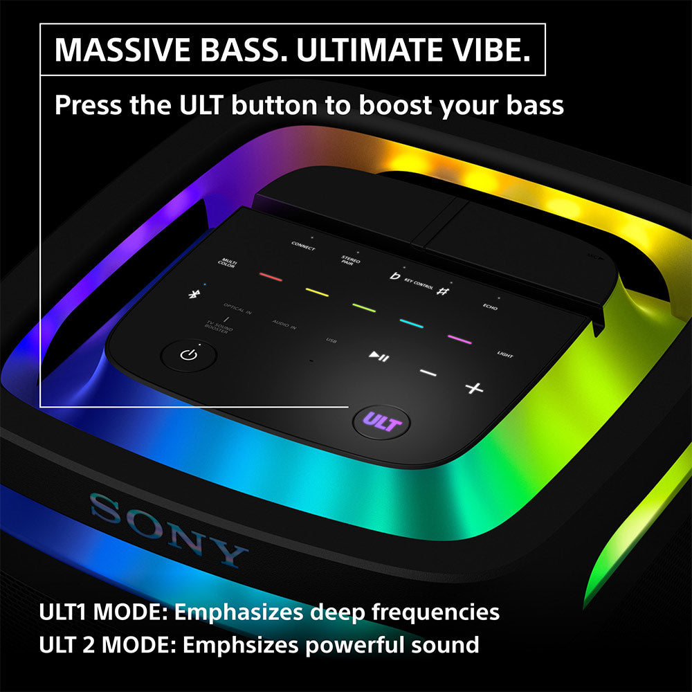 Sony ULT TOWER 9 Party Speaker with Massive Bass,360° Sound and Party Lights,Karaoke ,Touch Panel, Bluetooth,TV Sound Booster, Corded Electric (SRS-ULT900)- Get Wireless Dual ULTMIC1