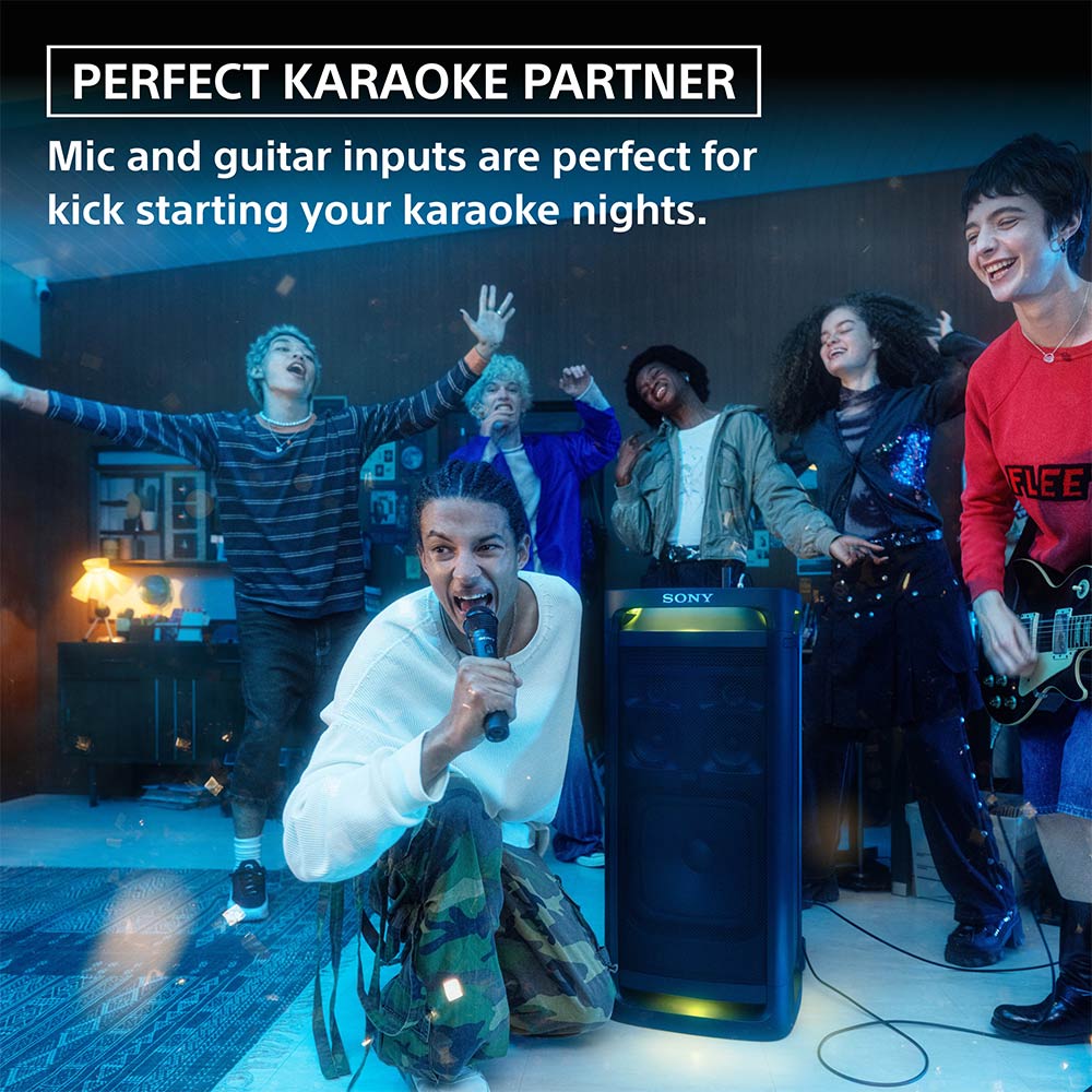 Sony ULT TOWER 9 Party Speaker with Massive Bass,360° Sound and Party Lights,Karaoke ,Touch Panel, Bluetooth,TV Sound Booster, Corded Electric (SRS-ULT900)- Get Wireless Dual ULTMIC1