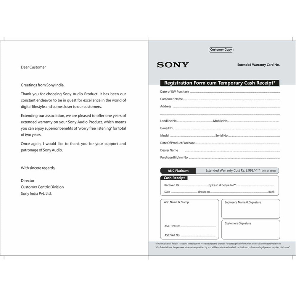 SONY AUDIO +1 Year Extended Warranty-ANC Platinum