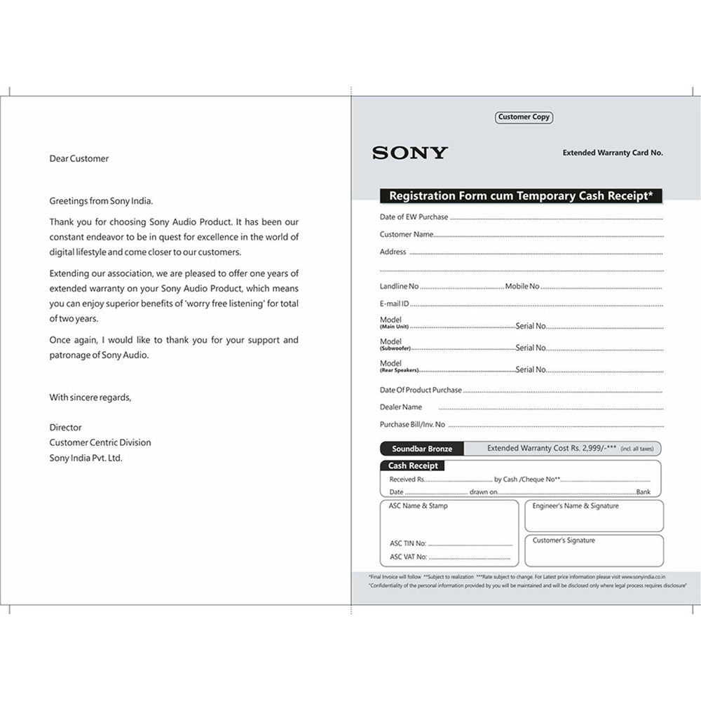 SONY AUDIO +1 Year Extended Warranty-Soundbar Bronze