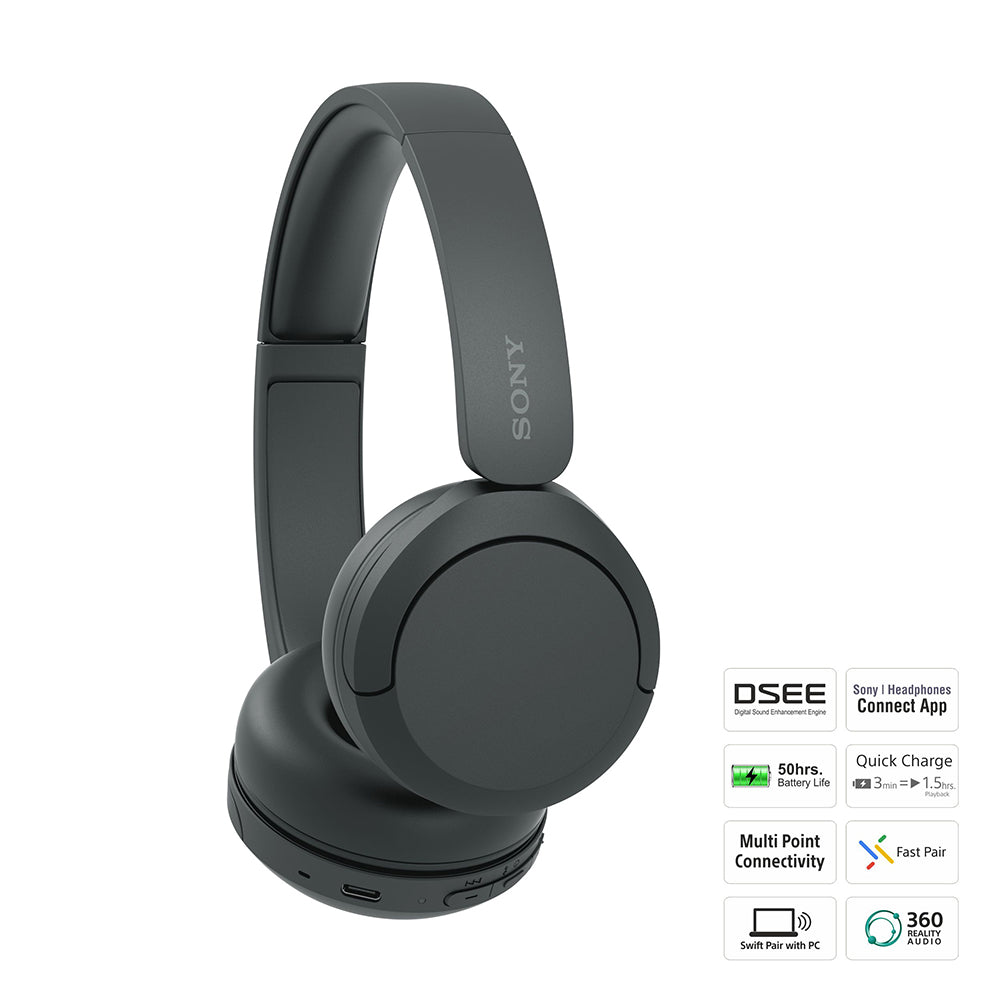 Sony WH-CH520, Wireless On-Ear Bluetooth Headphones with Mic, up to 50 Hours Playtime, DSEE Upscale, Multipoint Connectivity/Dual Pairing & Voice Assistant Support for Mobile Phones