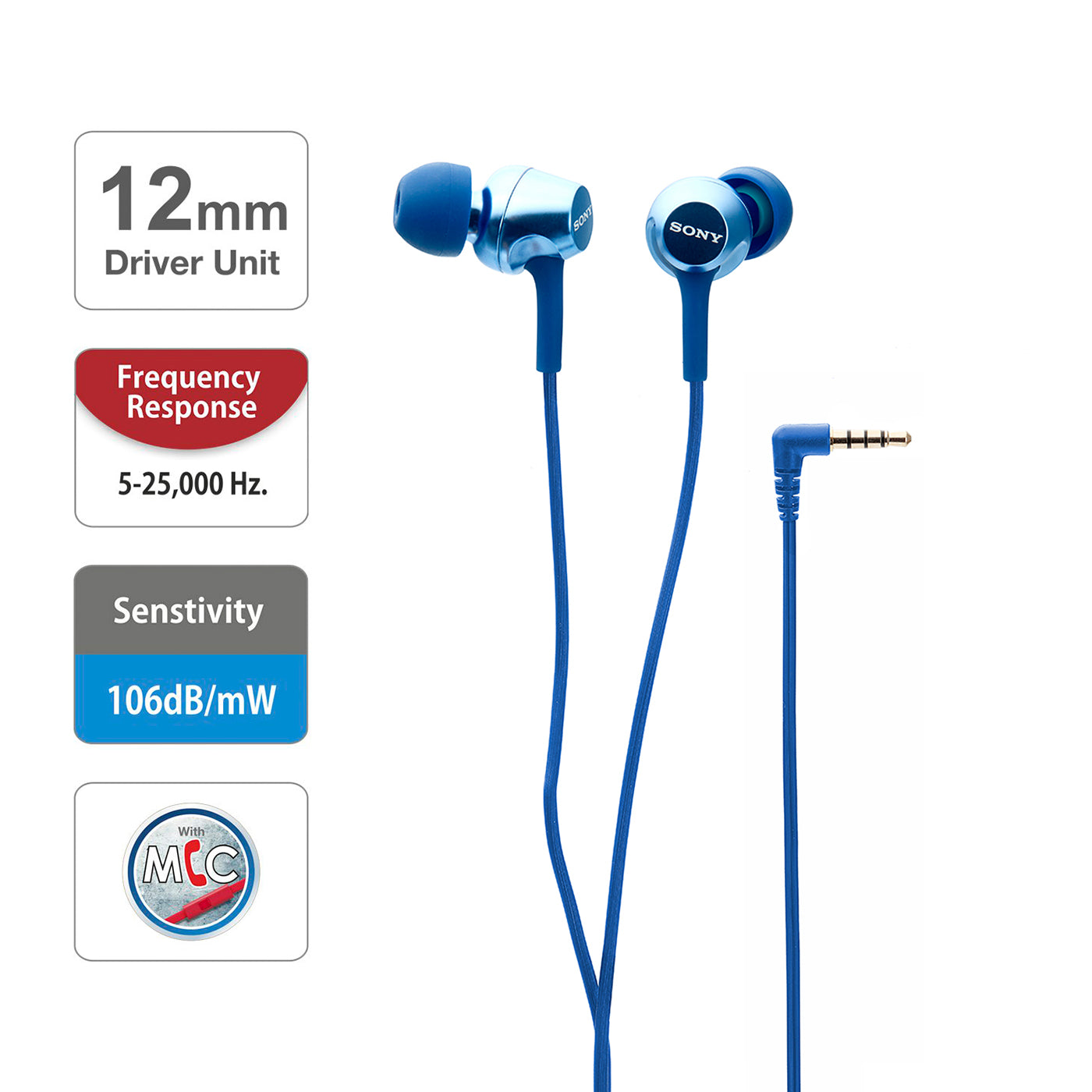Sony MDR-EX255AP Wired in-Ear Headphones with Tangle Free Cable, Headset with Mic for Phone Calls