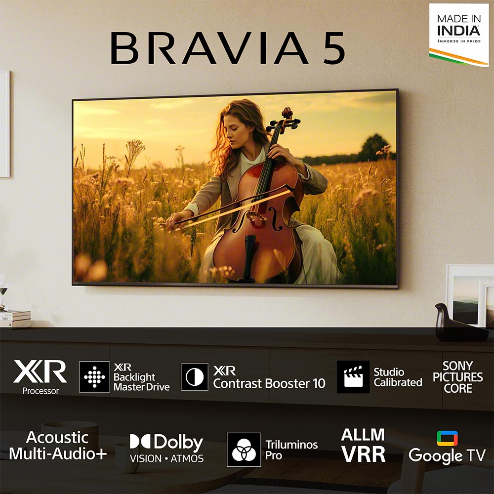 Sony 164 cm (65 inches) BRAVIA 5 4K Ultra HD AI Technology Smart Mini LED Google TV  K-65XR55A (Black)