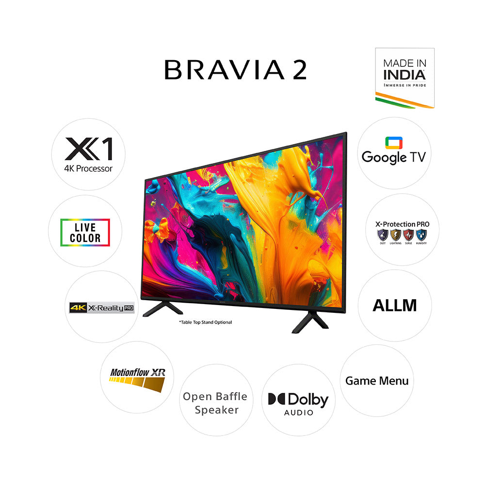 Sony BRAVIA 2 Series 126 cm (50) 4K Ultra HD Smart LED Google TV K-50S20B (Black)