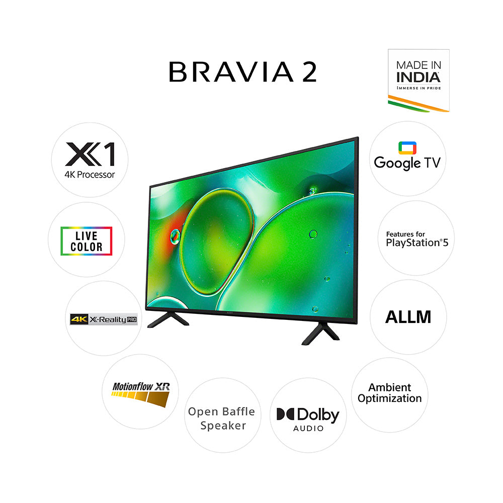 Sony 108 cm (43) BRAVIA 2 4K Ultra HD Smart LED Google TV K-43S25 (Black)