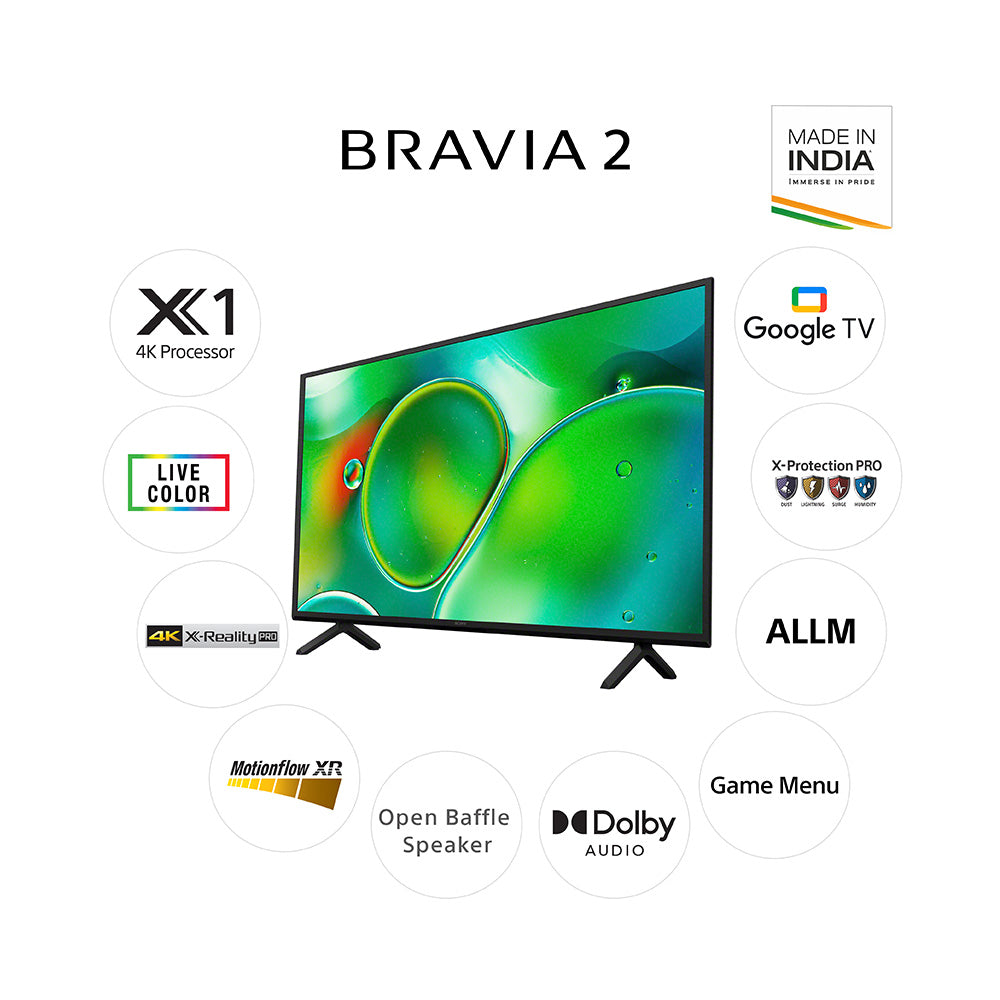Sony 108 cm (43) BRAVIA 2 4K Ultra HD Smart LED Google TV K-43S20 (Black)
