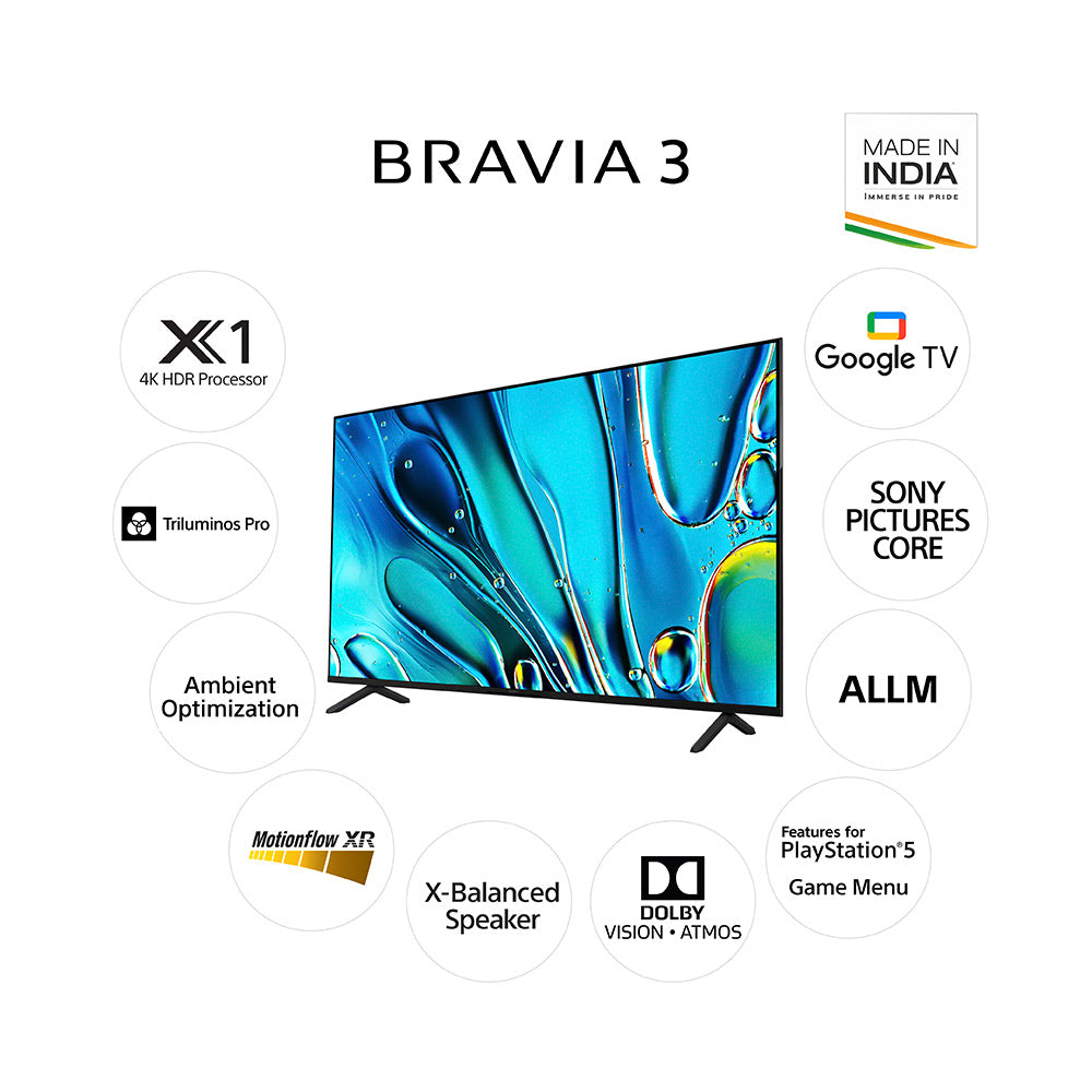 Sony 108 cm (43) BRAVIA 3 4K Ultra HD Smart LED Google TV K-43S30 (Black)