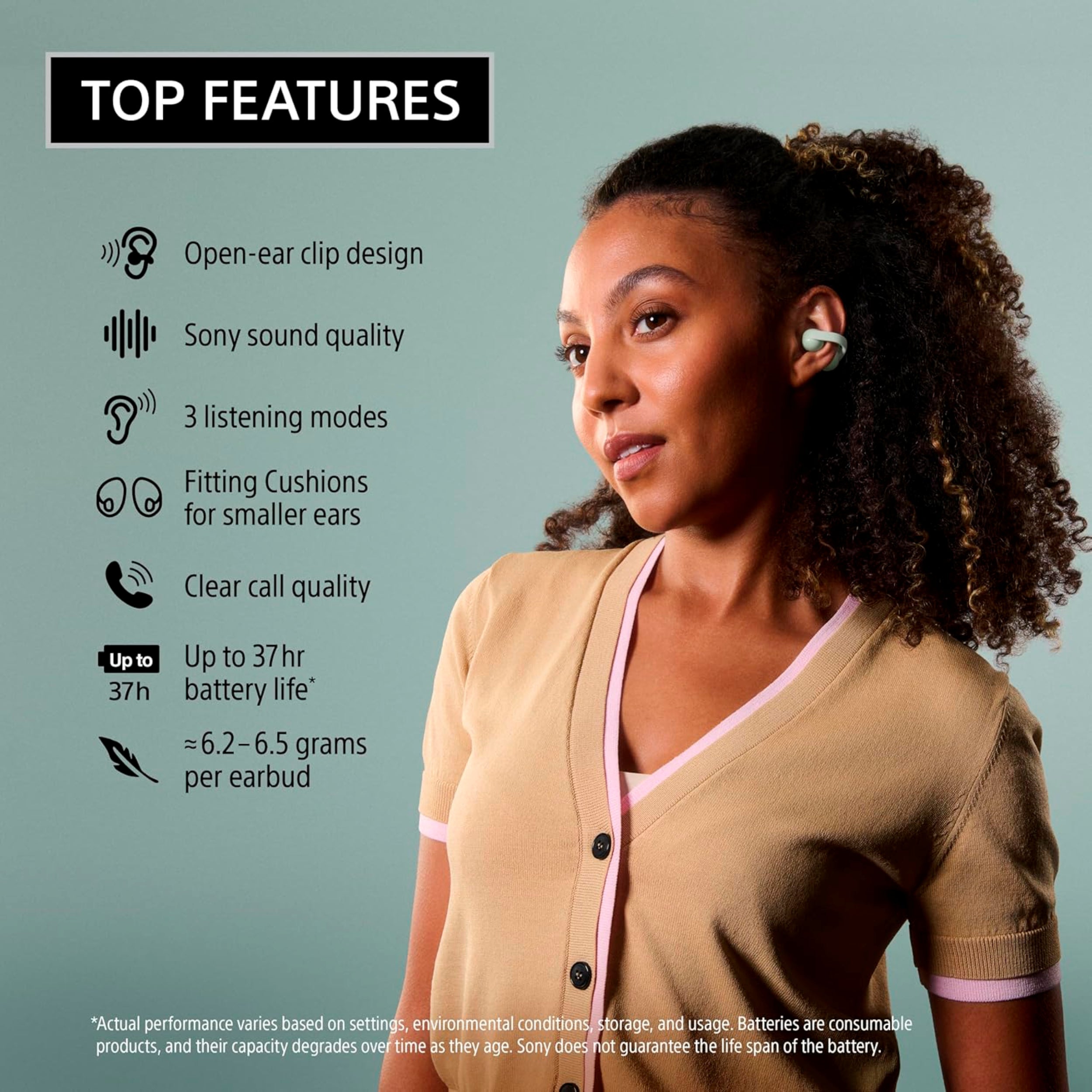 Sony LinkBuds Clip Open-Ear Truly Wireless Earbuds, Comfortable & Secure Fit, Lightweight Clip-On Design, Touch Controls, Ambient Sound Awareness, Water Resistant, Up to 37 Hrs of Playback