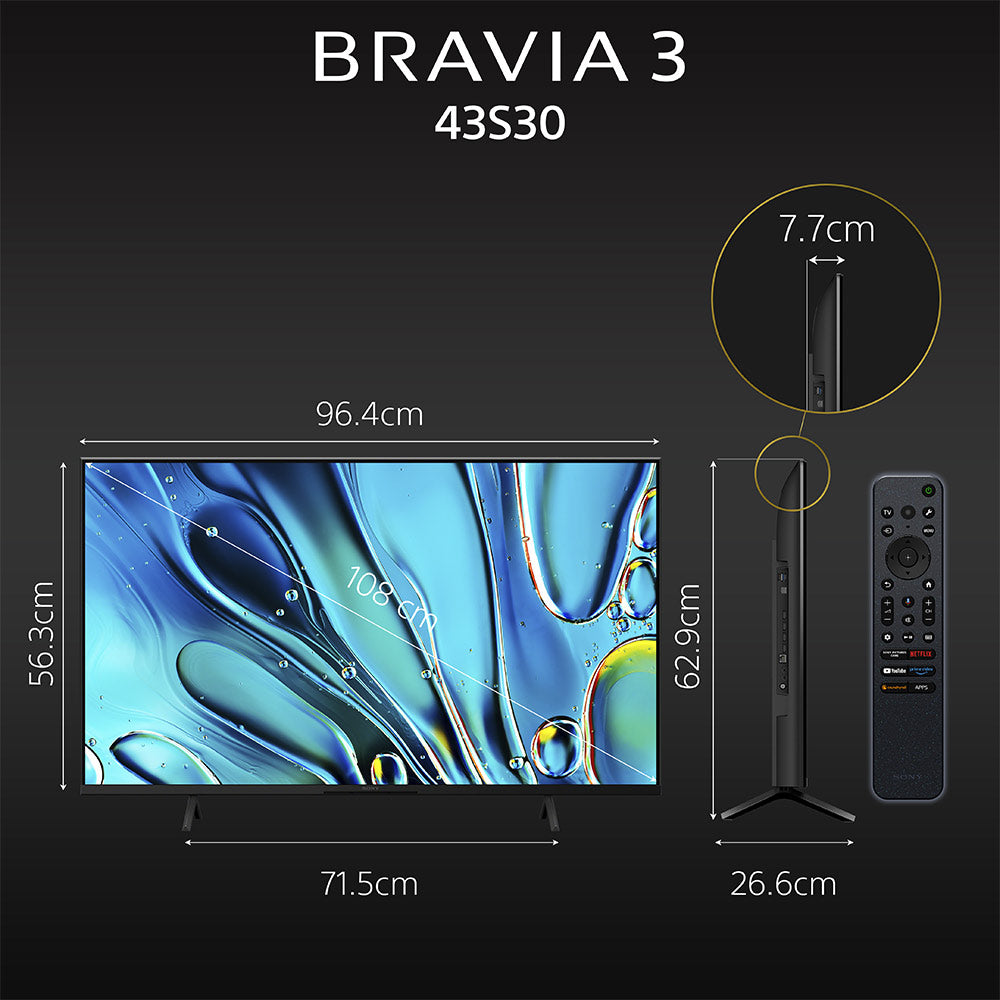 Sony 108 cm (43) BRAVIA 3 4K Ultra HD Smart LED Google TV K-43S30 (Black)