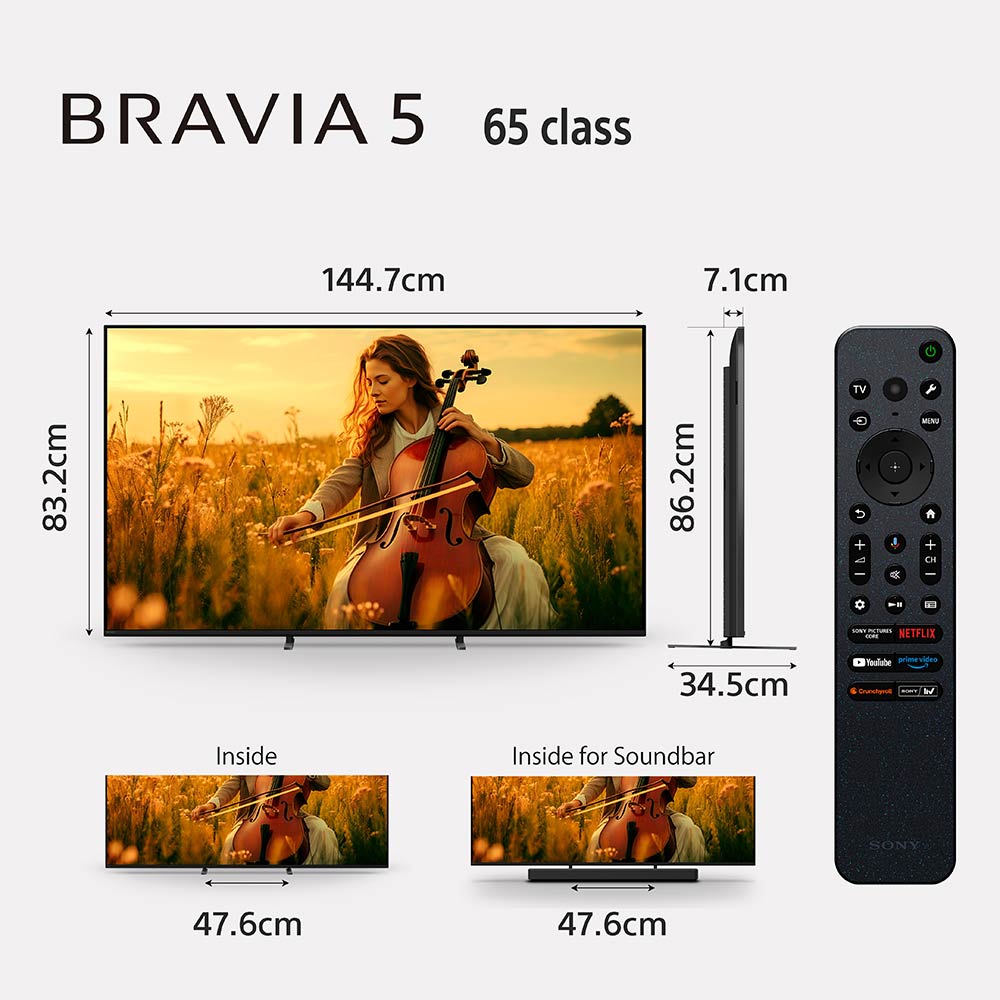 Sony 164 cm (65 inches) BRAVIA 5 4K Ultra HD AI Technology Smart Mini LED Google TV  K-65XR55A (Black)
