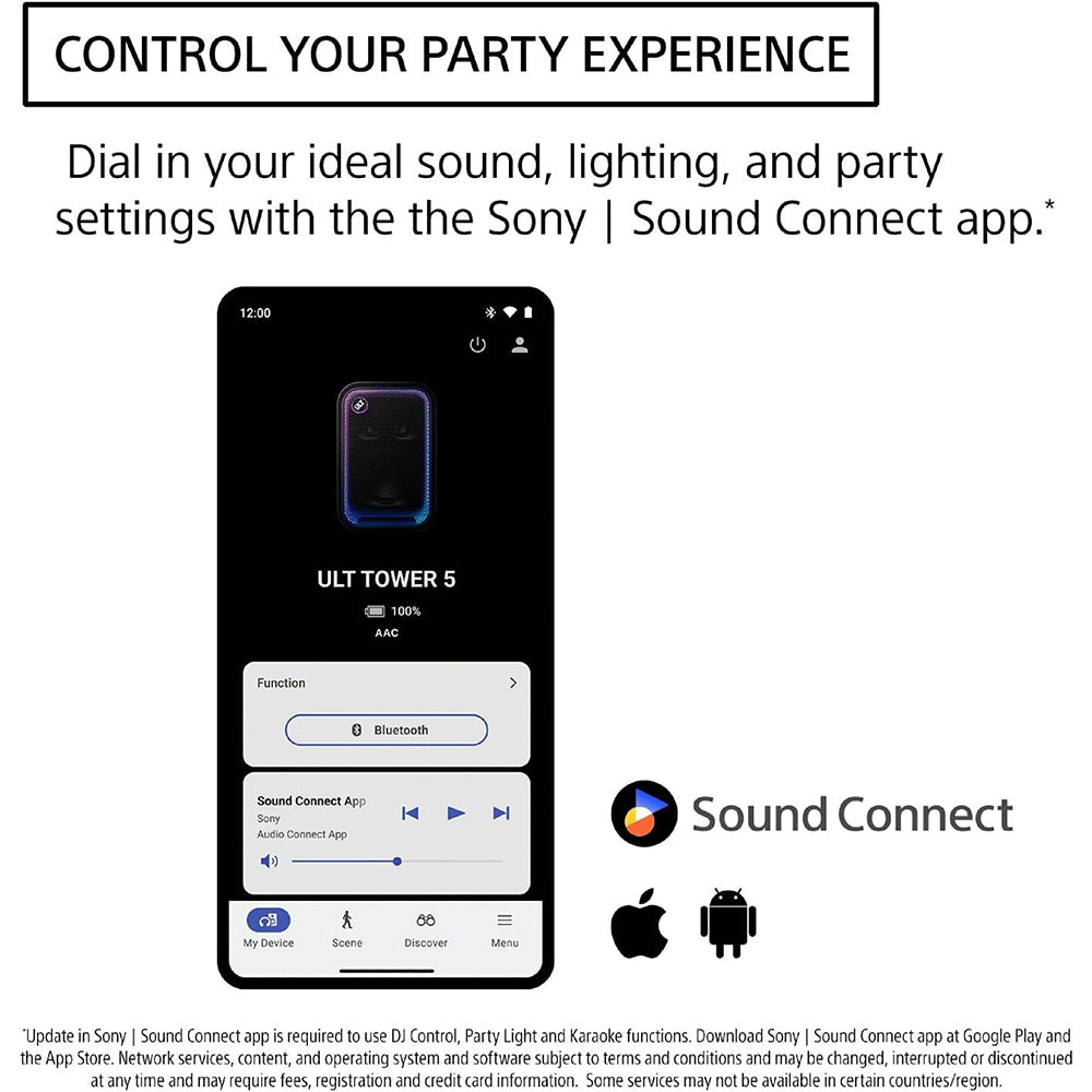 Sony New ULT TOWER 5(SRS-ULT500) Wireless Bluetooth Party Speaker,300W Powerful Sound with Massive Bass,New Party Lights,Upto 20Hrs Battery Life,Auracast,DJ & Mic Connectivity,IPX4,Built-in Handles
