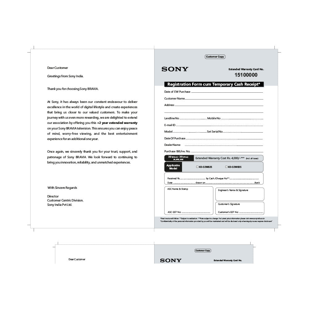 SONY BRAVIA 2Yr LCDEW 80cm(30)-97cm(32)-(2K/BR2/BR3)