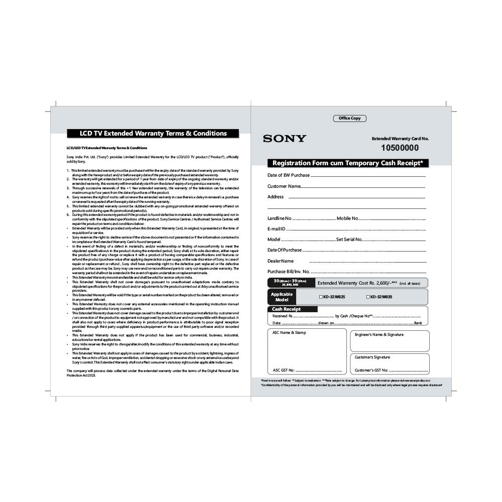 SONY BRAVIA +1Yr LCDEW 80cm(30)-97cm(32)-(2K/BR2/BR3)