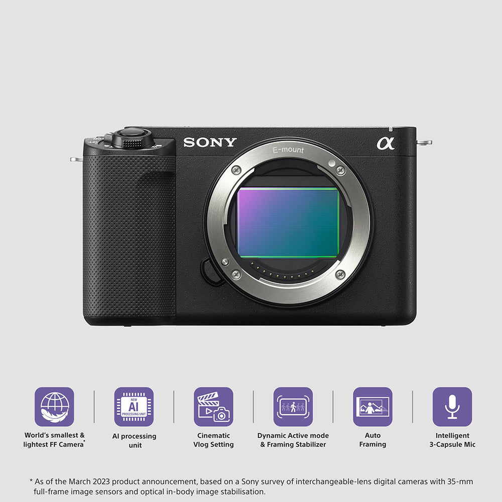 Sony Alpha ZV-E1 Full-Frame Interchangeable-Lens Mirrorless vlog Camera (Body Only) | Made for Creators | 12.1 MP | Artificial Intelligence based Autofocus | 4K 120p Recording - Black