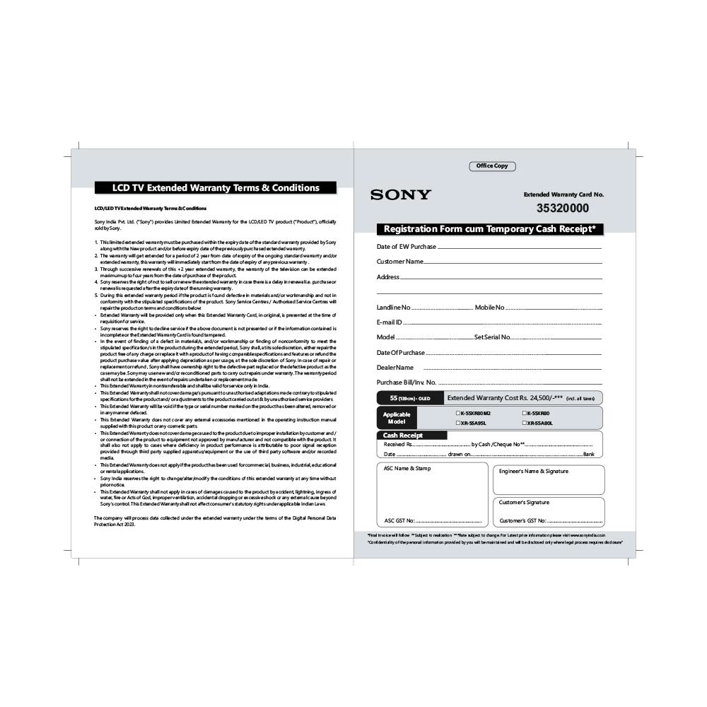 SONY BRAVIA +2Yr LCD EW 139cm(55)-OLED