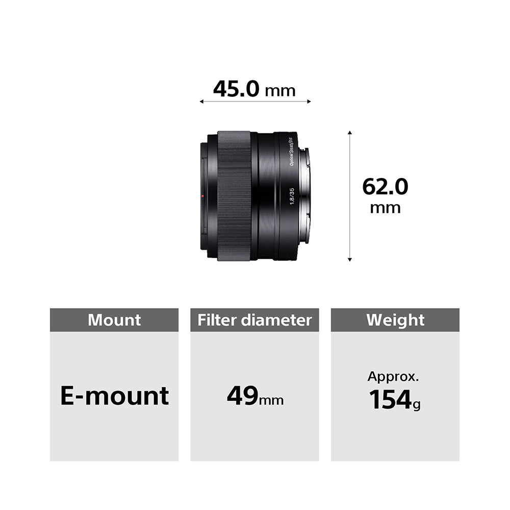 Sony E 35mm F1.8 OSS (SEL35F18) E-Mount APS-C, Standard Prime  Lens