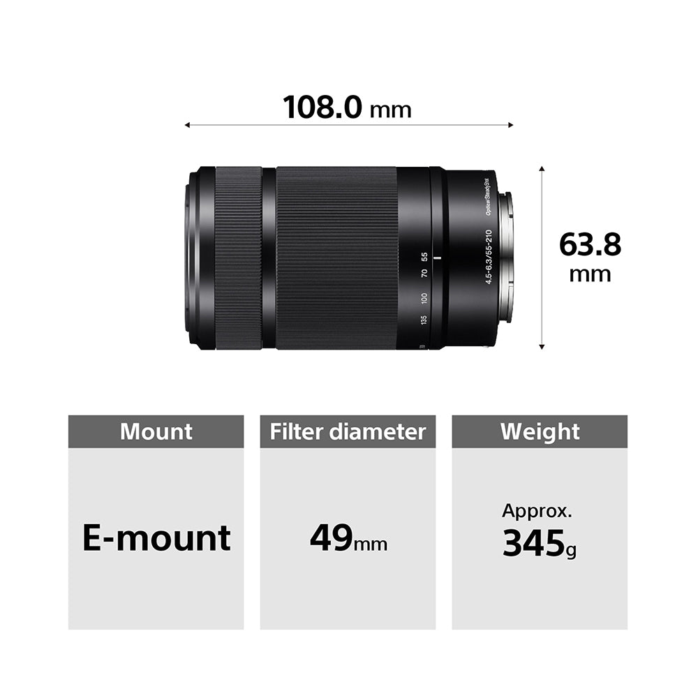 Sony E 55–210 mm F4.5–6.3 OSS (SEL55210) E-Mount Aps-c, Telephoto Zoom Lens