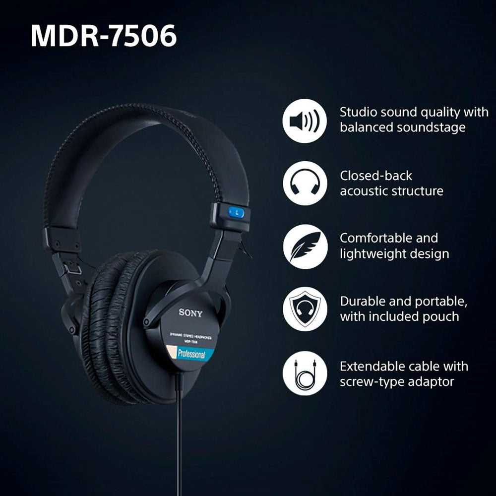 Sony MDR-7506 Professional Wired On Ear Headphones (Best Compatible with Professional Cinema Line Camera) - Black