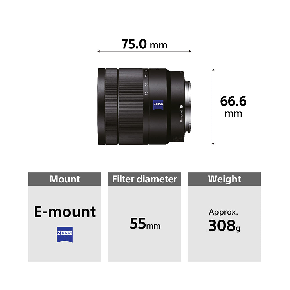 Sony Vario-Tessar® T* E 16–70 mm F4 ZA OSS (SEL1670Z) E-Mount APS-C, Standard Zoom Lens