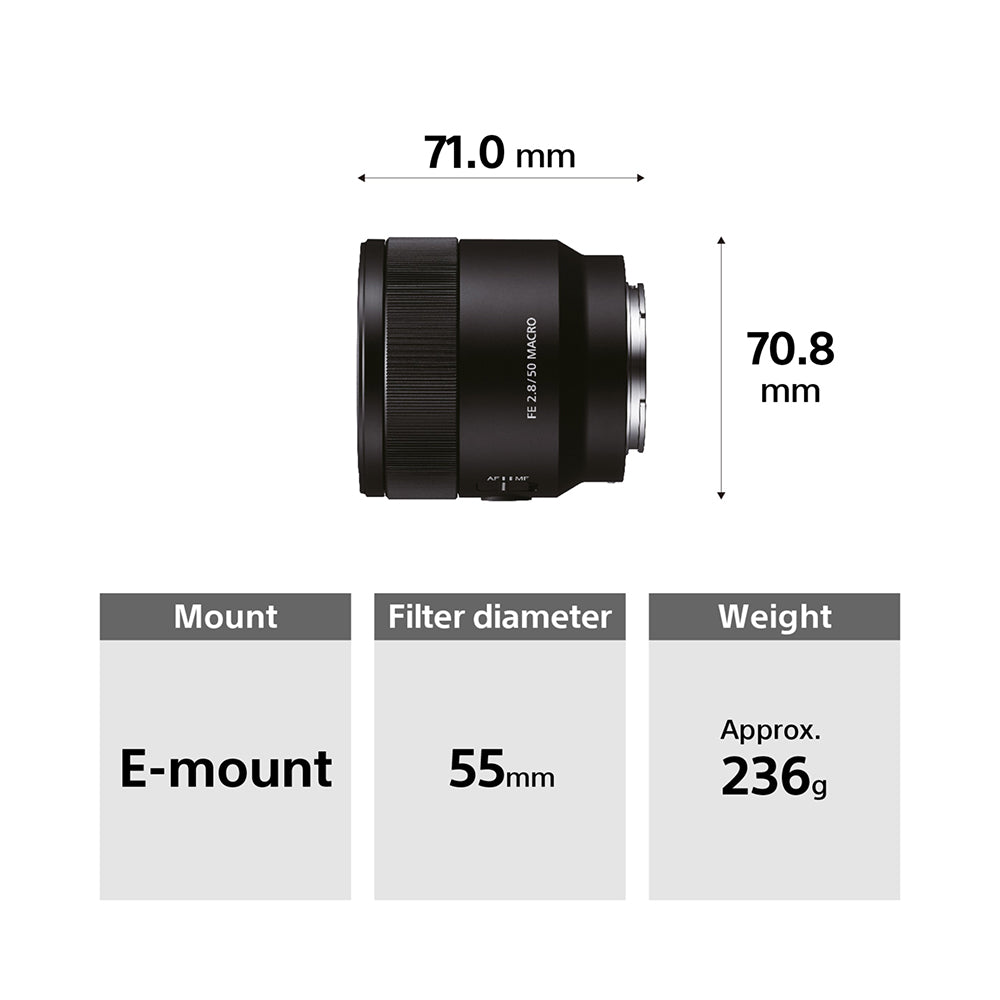 Sony FE 50 mm F2.8 Macro (SEL50M28) E-Mount Full-Frame, Standard Macro Prime Lens