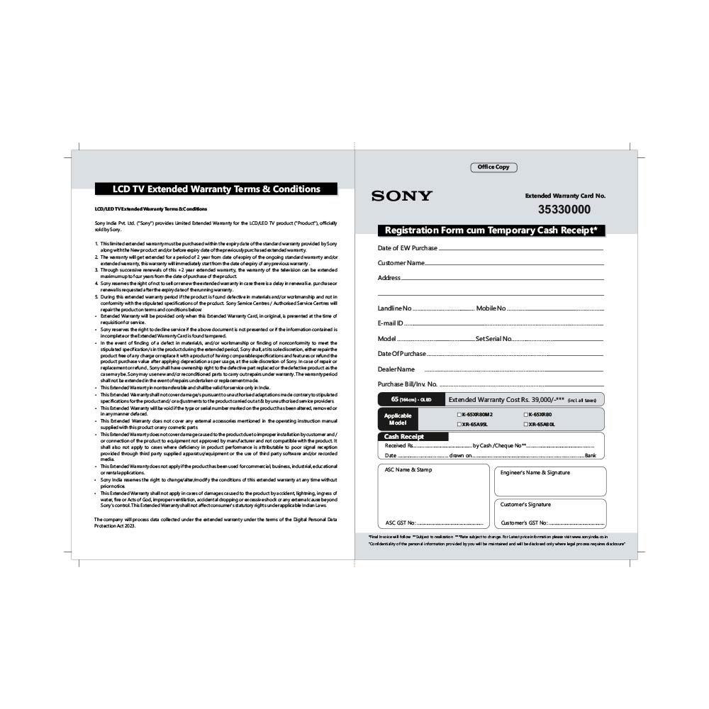 SONY BRAVIA +2Yr LCD EW 164cm(65)-OLED