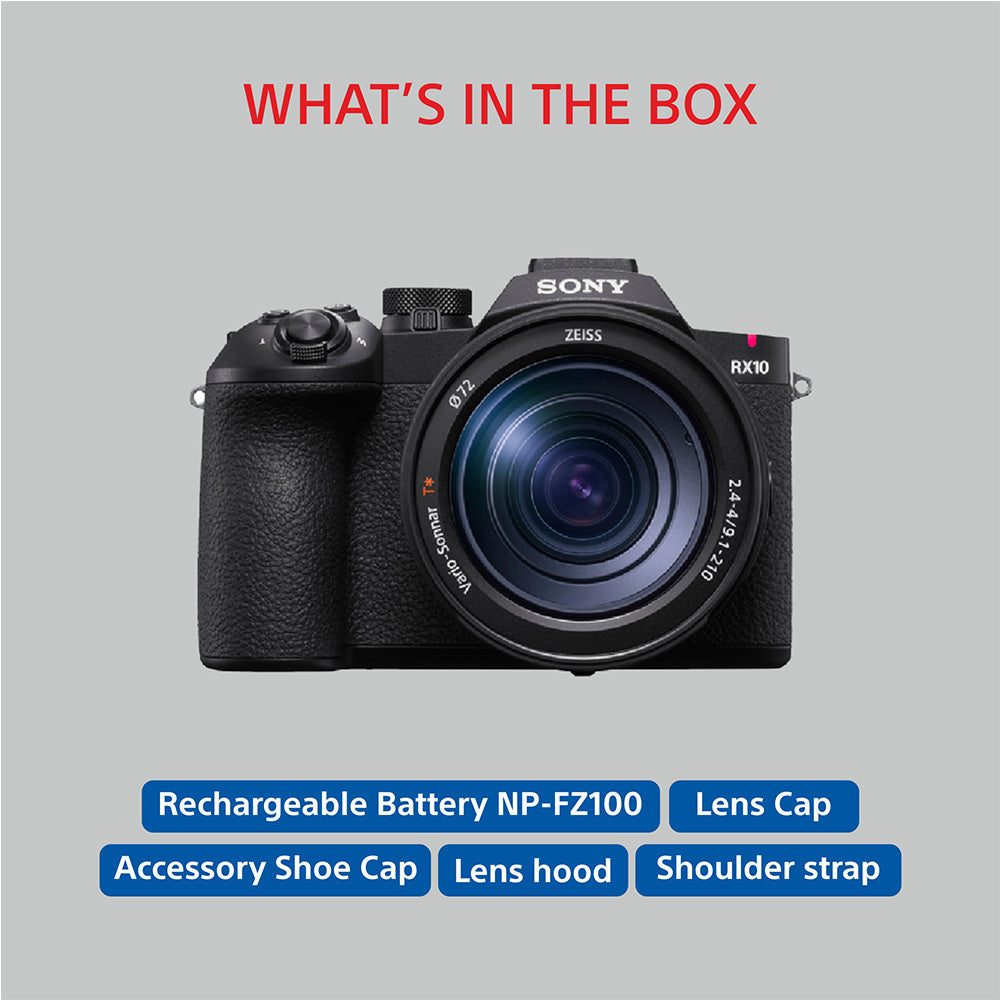 Sony RX10 V 24–600 mm Zoom| Wide-angle to Super-telephoto | F2.4-4.0 zoom lens|1.0-type Exmor RS CMOS sensor | 20.1 MP| 30fps burst shooting - Black