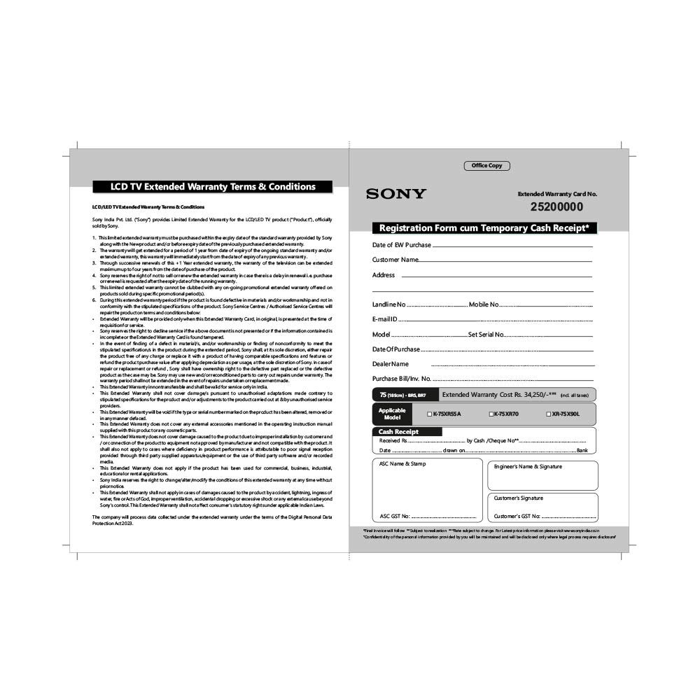 SONY BRAVIA +1Yr LCDEW 165cm(66)-189cm(75)(BR5/BR7)