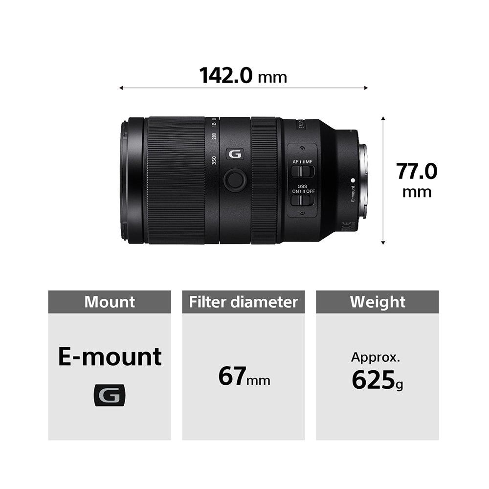 Sony E 70–350 mm F4.5–6.3 G OSS (SEL70350G) E-Mount APS-C, Super-telephoto Zoom G Lens