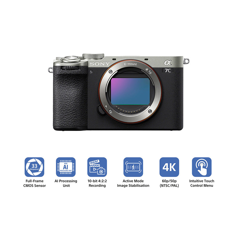 Sony Alpha ILCE-7CM2 Full-Frame Interchangeable-Lens Mirrorless vlog Camera (Body Only) | Made for Creators | 33.0 MP | Artificial Intelligence based Autofocus | 4K 60p Recording - Silver