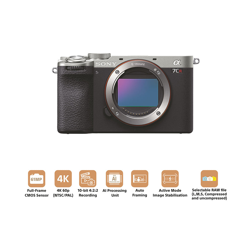 Sony Alpha ILCE-7CR Full-Frame Interchangeable-Lens Mirrorless Camera (Body Only) | Made for Creators | 61.0 MP | Artificial Intelligence based Autofocus | 4K 60p Recording - Silver