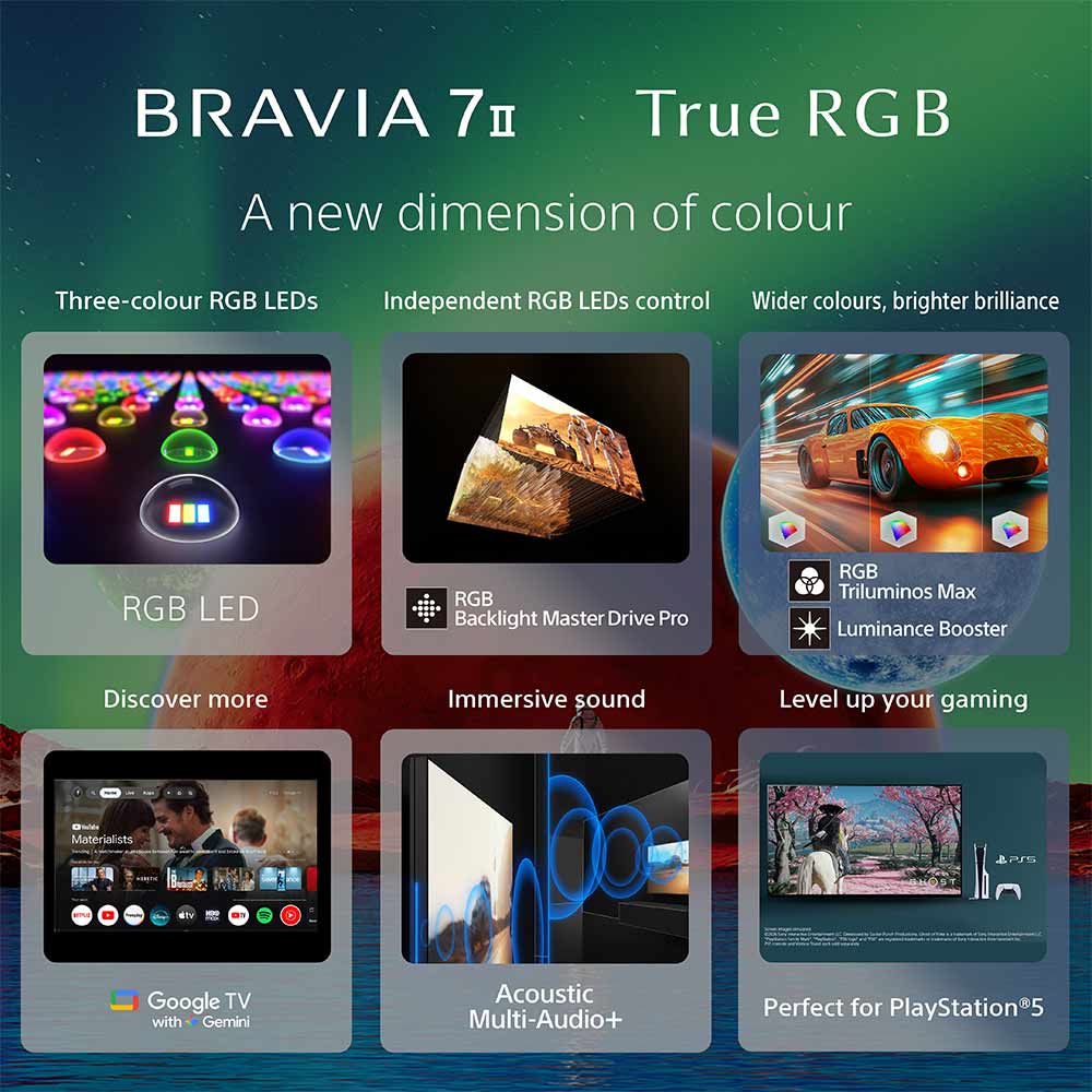 Sony BRAVIA 7II True RGB Series 248 cm (98 Inch) TV, AI XR Powered 4K Ultra HD (3840 x 2160) 120HZ Smart RGB LED Google TV, K-98XR70M2 (Black)
