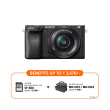 Load image into Gallery viewer, Sony Alpha 6400 E-mount camera with APS-C sensor (ILCE-6400L) | 24.2 MP Mirrorless Camera, 11 FPS, 4K/30p, with a 16-50mm Power Zoom lens.