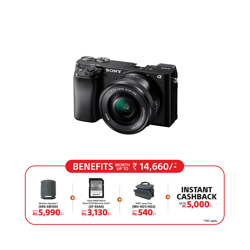 Sony Alpha 6100 APS-C Camera with fast AF (ILCE-6100L) | 24.2 MP Mirrorless Camera, 11 FPS, 4K/30p, with a 16-50mm Power Zoom lens