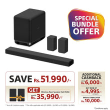 Load image into Gallery viewer, Sony HT-A3000 3.1ch 360 Spatial Sound Mapping SoundbarHome theatre system with Dolby Atmos and wireless Subwoofer SA-SW5 ( 550W,Bluetooth, Hi Res Audio, 360 RA,HDMI eArc &amp; Optical Connectivity)