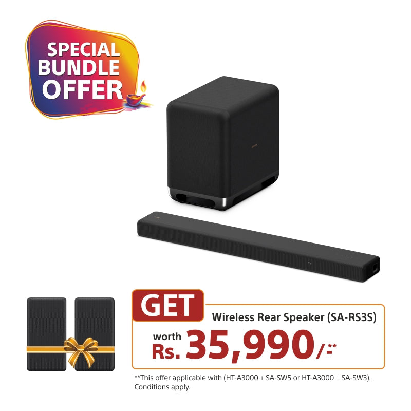 Sony HT-A3000 3.1ch 360 Spatial Sound Mapping SoundbarHome theatre system with Dolby Atmos and wireless Subwoofer SA-SW5 ( 550W,Bluetooth, Hi Res Audio, 360 RA,HDMI eArc & Optical Connectivity)