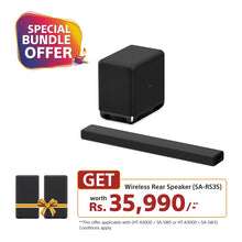 Load image into Gallery viewer, Sony HT-A3000 3.1ch 360 Spatial Sound Mapping SoundbarHome theatre system with Dolby Atmos and wireless Subwoofer SA-SW5 ( 550W,Bluetooth, Hi Res Audio, 360 RA,HDMI eArc &amp; Optical Connectivity)