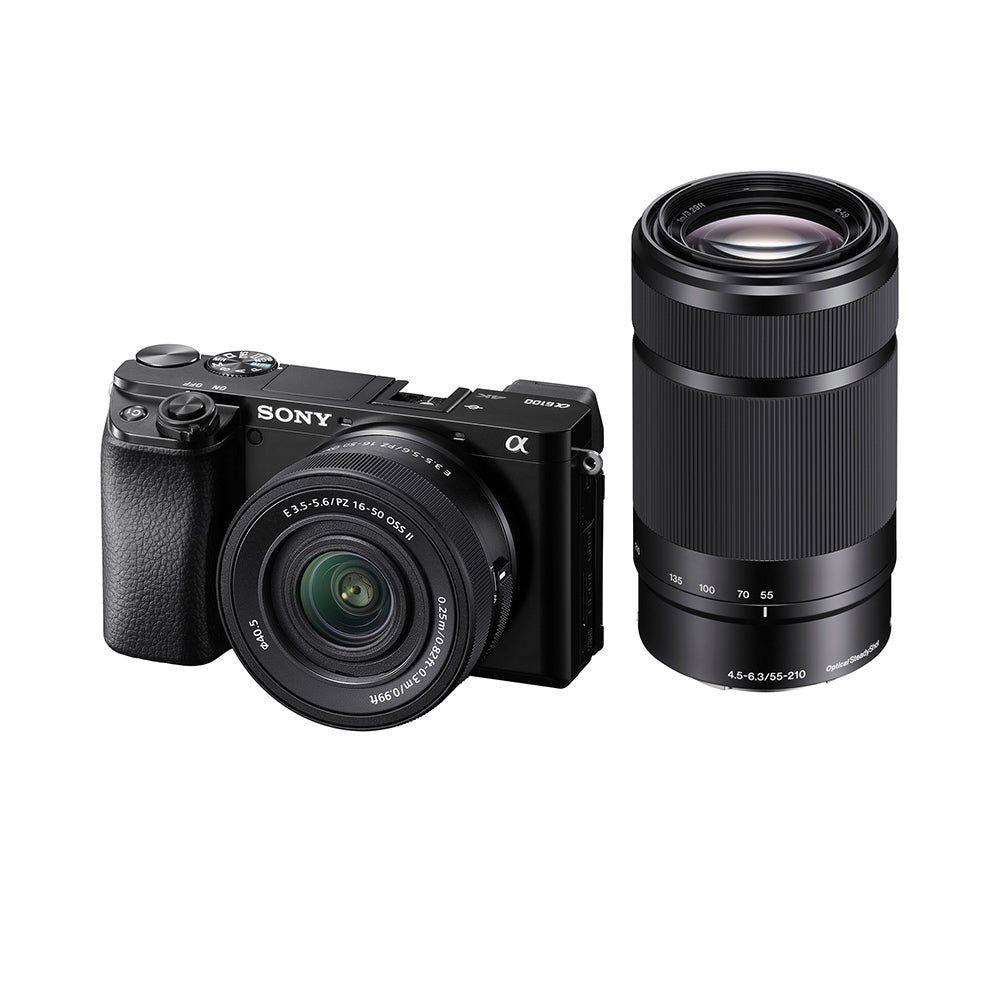 Sony Alpha ILCE-6100X 24.2 MP Mirrorless Digital SLR Camera with SELP16502  Power Zoom  & SEL55210  Lens, APS-C Sensor, Fast Auto Focus,Real-time Eye AF,Real-time Tracking, Vlogging & Content Creation -Black