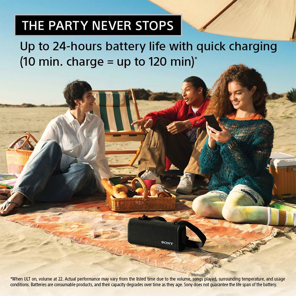Sony New Launch ULT Field 3 Bluetooth Wireless Speaker with Massive Bass|24hrs Playtime|Hands Free Calling(with Mic)|IP67 (Waterproof,Dustproof,Rustproof)|Shoulder Strap|Quick Charge(SRS-ULT30)-Black