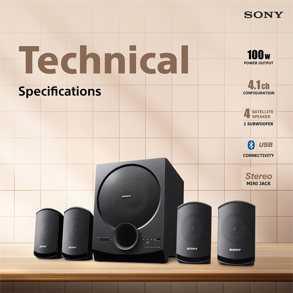 Sony New SA-D40M2 4.1ch Home Theatre Speaker with 100w Power Output and Powerful Subwoofer (Bluetooth, USB, AUX, Remote Control)