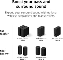 Load image into Gallery viewer, Sony Bravia Theatre Bar 7 (HT-A7100) with 360 spatial sound mapping,IMAX,Dolby Atmos/DTSx Premium Soundbar Home Theatre System with Wireless Subwoofer SA-SW3(Hi Res,Voice Zoom3,8K/4K HDR,HDMI eArc,Bluetooth),Black