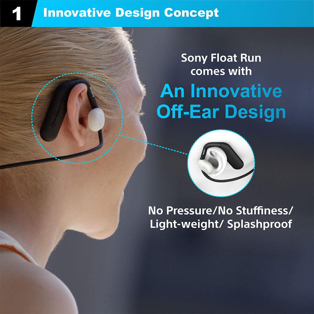 Sony Float Run WI-OE610 Headphones Designed for Running, Cycling, Hiking & Other Sports, Gym Headphones with Open-Ear Design, 10Hrs Battery, Splash Proof, Totally New Concept for Ear Health & Comfort