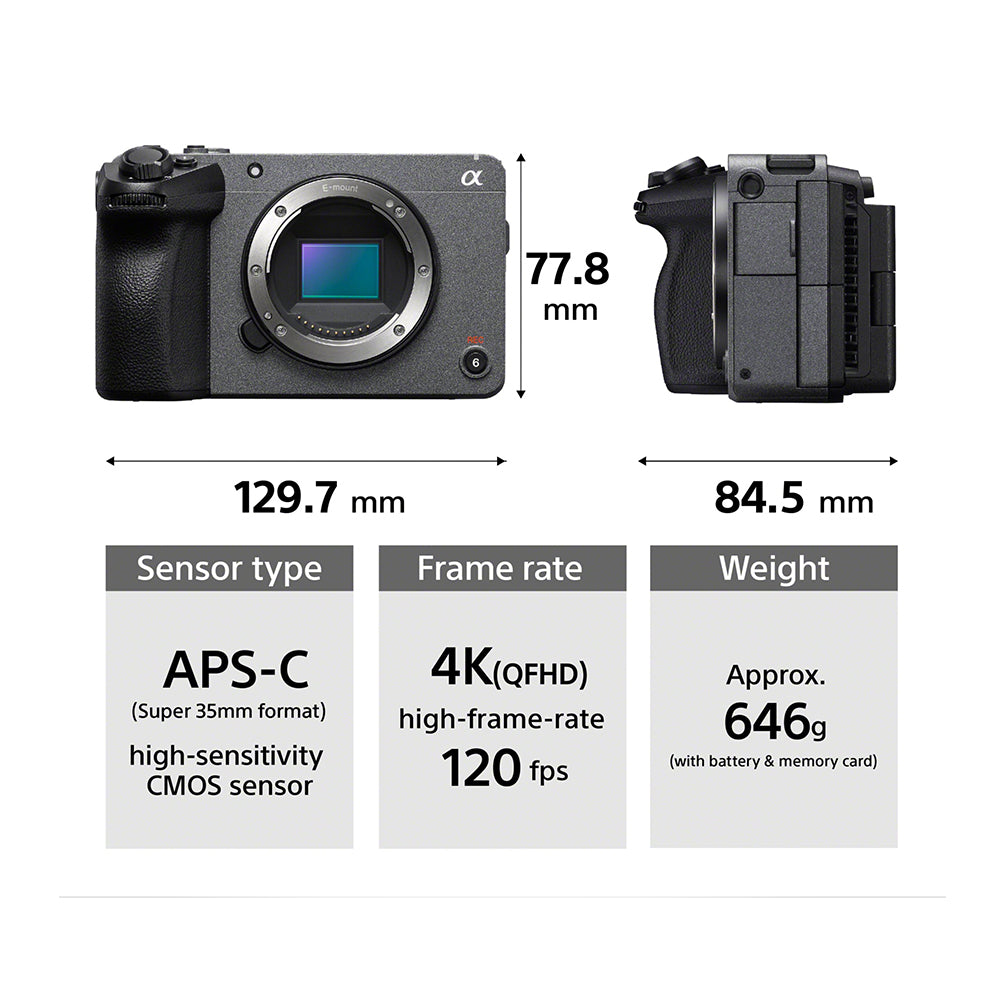Buy Sony Cinema Line FX30 (ILME-FX30B) Super 35 | Compact Camera for  Filmmaking | 4K120P | S-Cinetone | Dual Base ISO ></p>

<p> </p>

<p><img alt=