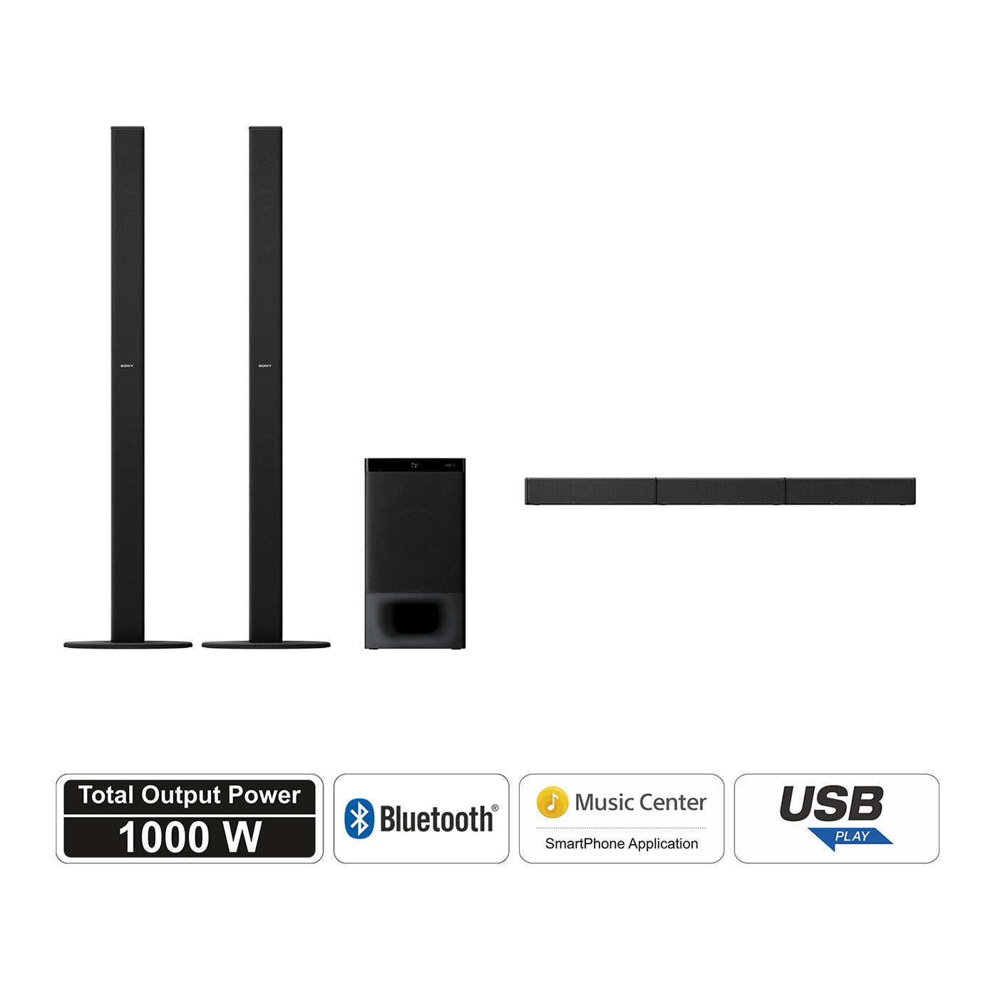 Sony HT-S700RF Real 5.1ch Dolby Audio Soundbar for TV with Tall boy Rear Speakers & Subwoofer, 5.1ch Home Theatre System (1000W, Bluetooth & USB Connectivity,HDMI & Optical Connectitvity)